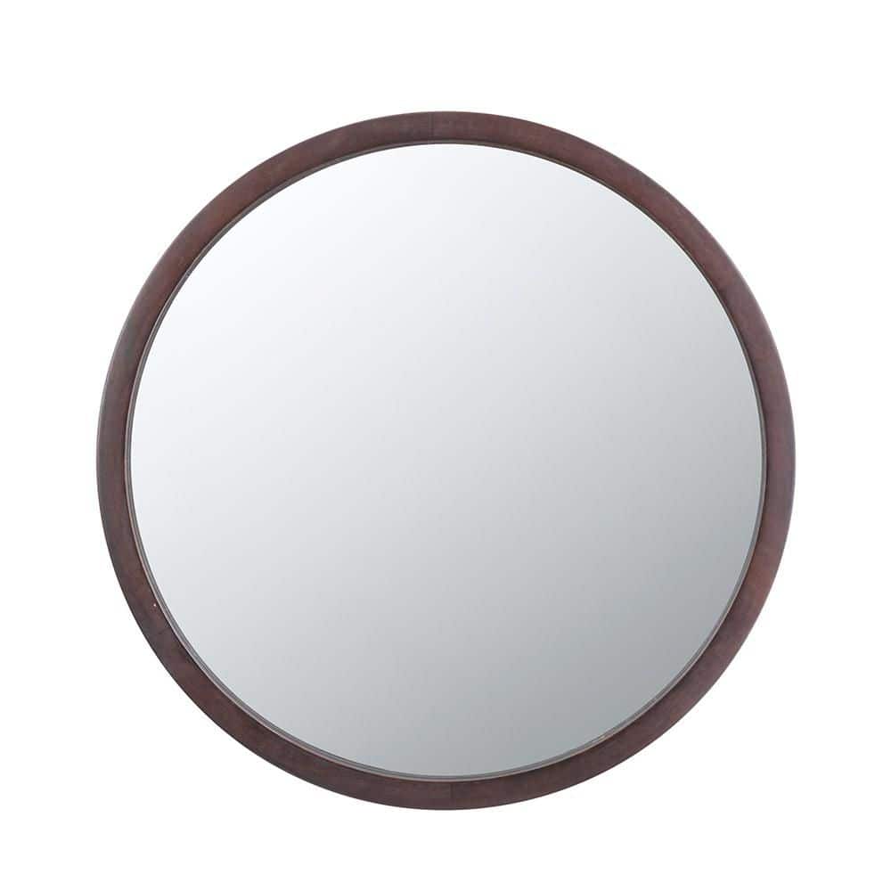 Brown 19.75 in W x 19.75 in. H Farmhose Round Wood Framed Mirror Wall Mirro