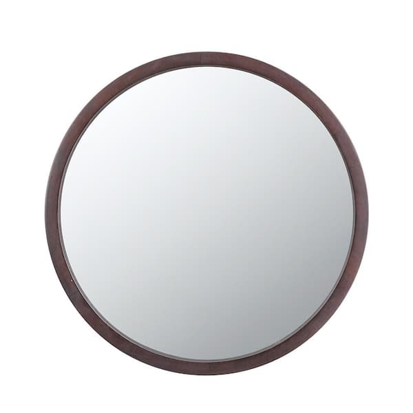Unbranded Brown 19.75 in W x 19.75 in. H Farmhose Round Wood Framed Mirror Wall Mirror Wall Decor Mirror