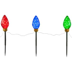 Lighted LED Jumbo C9 Bulb Christmas Pathway Marker Lawn Stakes in Multi-Color (Set of 3)
