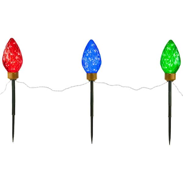 Northlight Lighted LED Jumbo C9 Bulb Christmas Pathway Marker Lawn Stakes in Multi-Color (Set of 3)