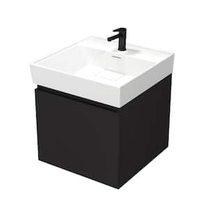 SHARP 18.9 in. W x 18.8 in. D x 22.9 in. H Wall Mounted Bath Vanity in Matte Black  with Vanity Top Basin in White