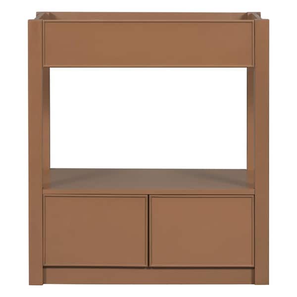 FUNKOL 29.4 in. W x 17.9 in. D x 33 in. H Soild Wood Frame Bath Vanity Cabinet without Top with 2-Drawers, Open Shelf in Brown