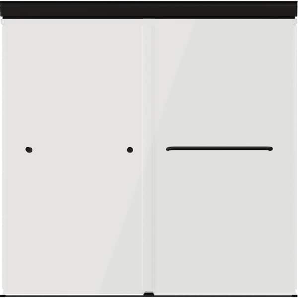 Portwood 52 to 60 in. W x 58 in. H Semi-Frameless Sliding Bathtub Door in Matte Black with 1/4 in. Clear Glass