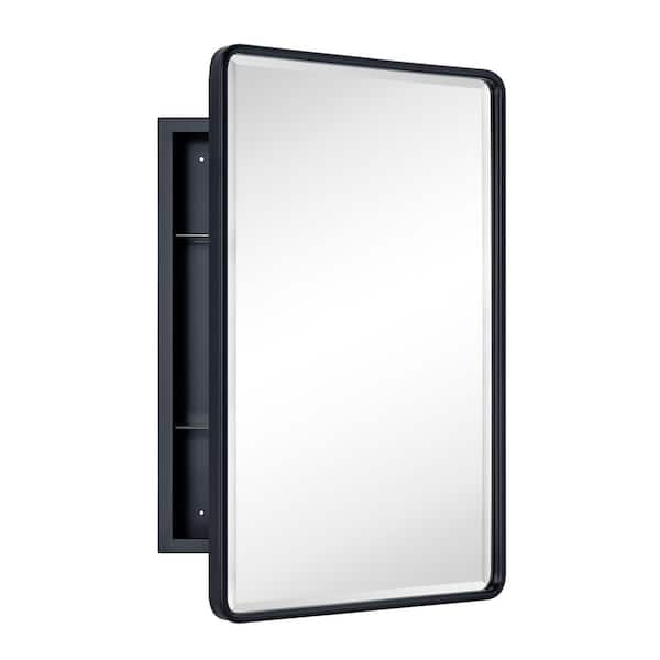 Eldee 16 in. W x 24 in. H Surface Mount Rectangular Metal Framed Bathroom Medicine Cabinet with Mirror in Matt Black