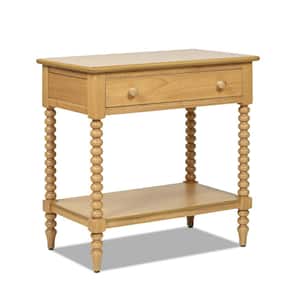 Easton 28 in. Natural Brown Wood Side Table with Storage and Turned Legs