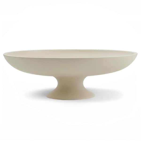11.45 in. Large Cream Concrete Pedestal Decorative Fruit Bowl for Kitchen Counter, Coffee Table Decor