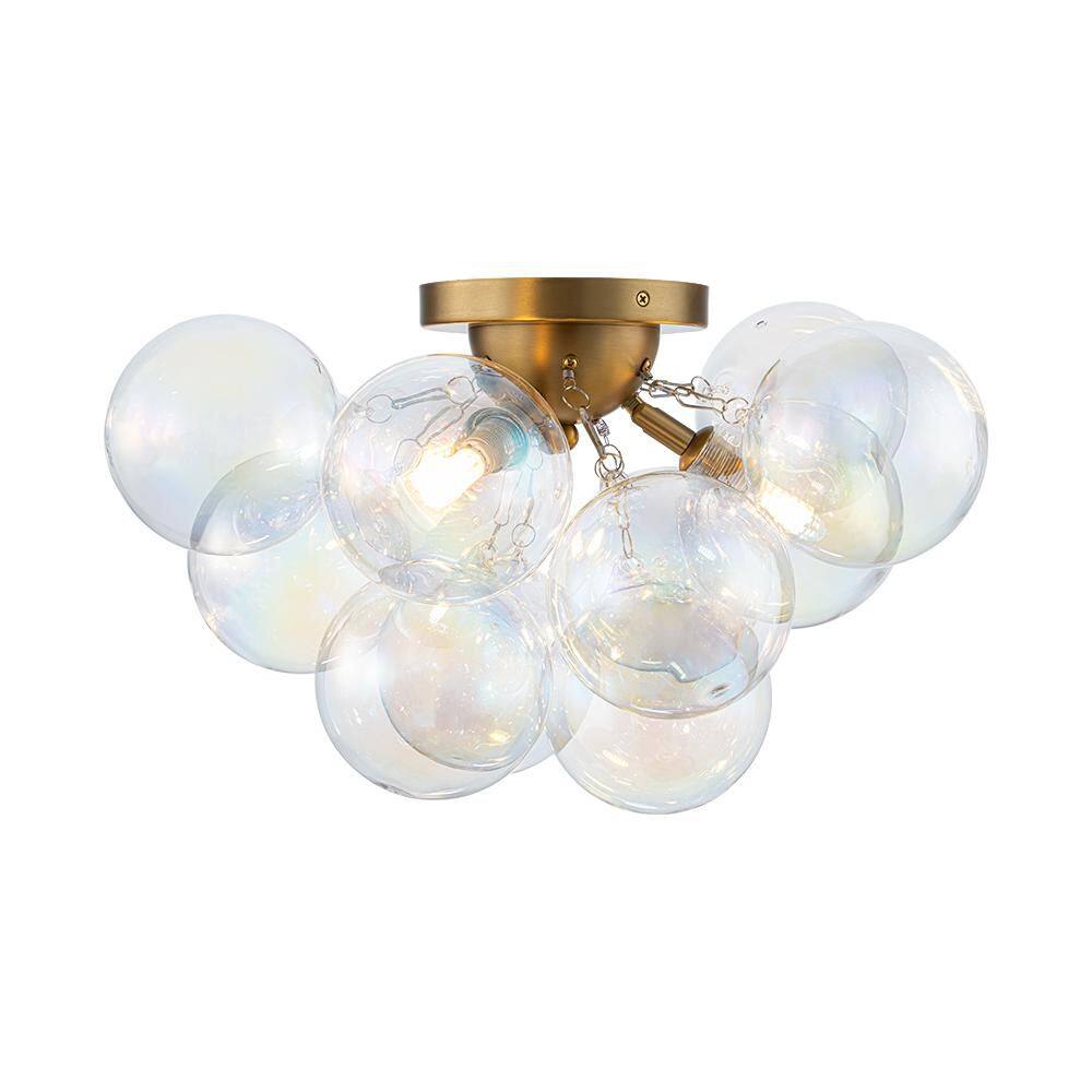 Orbis 3-Light 18.1-in W Cluster Globe Brushed Gold/Iridescent Glass Semi-Flush Mount Modern Ceiling Light for Bedroom price history on PriceWatchPro