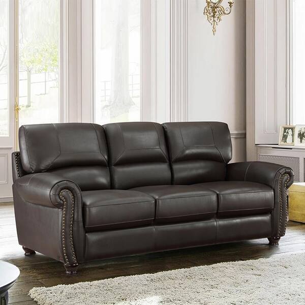 Lazzara Brennen 84 in. W Rolled Arm Leather Rectangle Sofa in