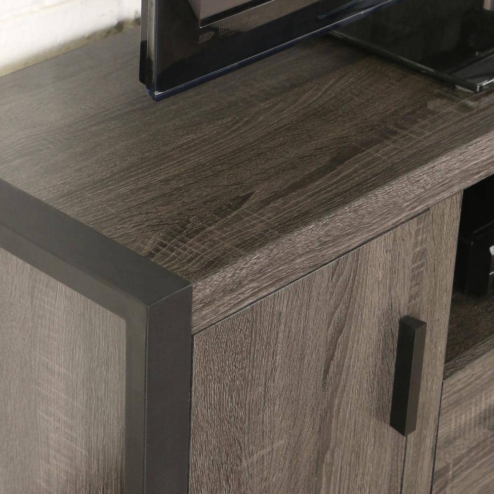 Gray Charcoal 60" Industrial Wood TV Stand with Cabinets