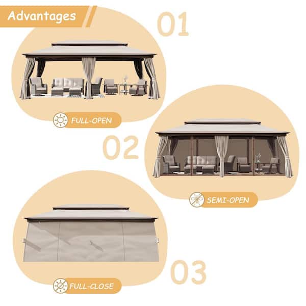 Gardenbee 20 ft. x 10 ft. Outdoor Patio Double Vented Roof