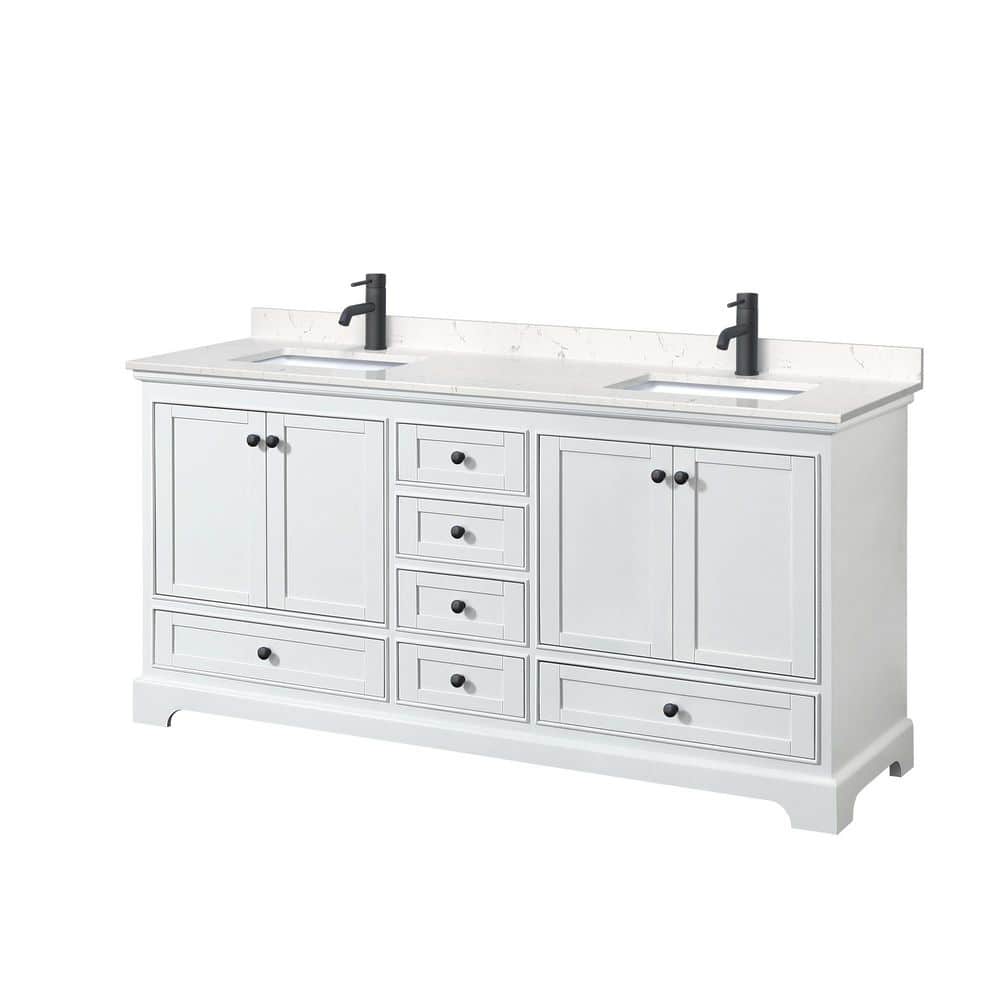 Deborah 72'' White Double Freestanding Vanity with Light-Vein Marble Top
