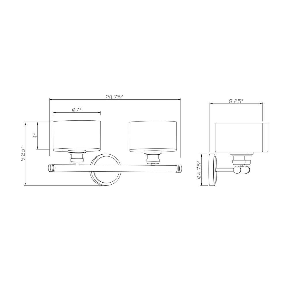 Zane Modern Black Cylinder 2-Light Bath Vanity with Clear Glass