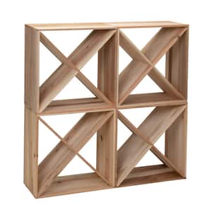 24-Bottle Burlywood Modular Wine Rack, Stackable Wine Storage Cube for Bar Cellar Kitchen Dining Room, Set of 4