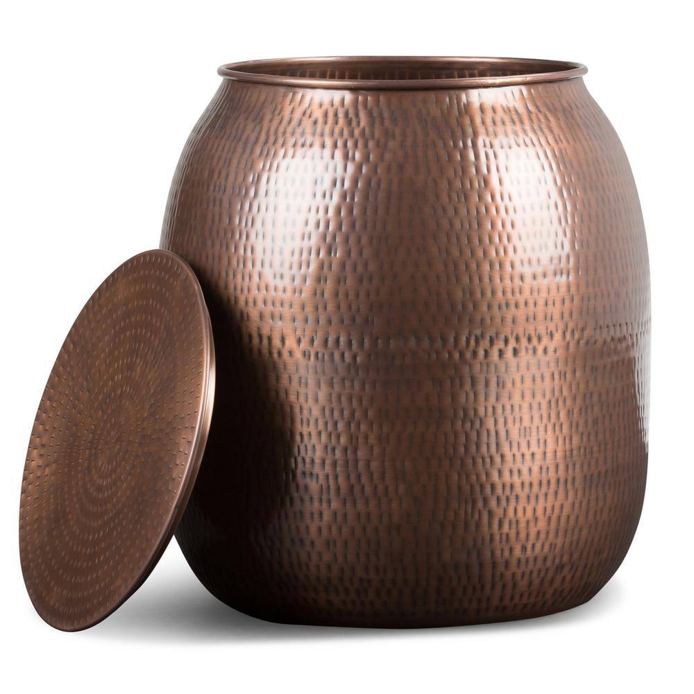 Antique Copper Round Iron Drum Storage Accent Table