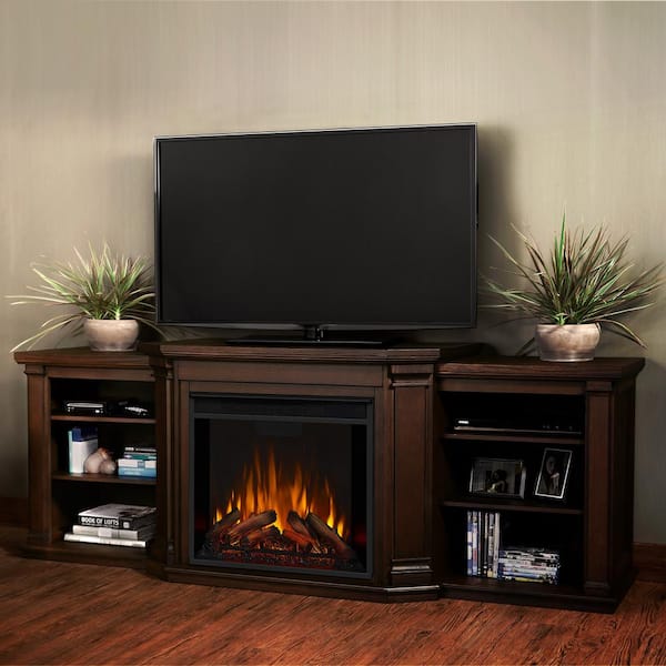 Real Flame Valmont 76 in. Media Console Electric Fireplace TV Stand in Chestnut Oak