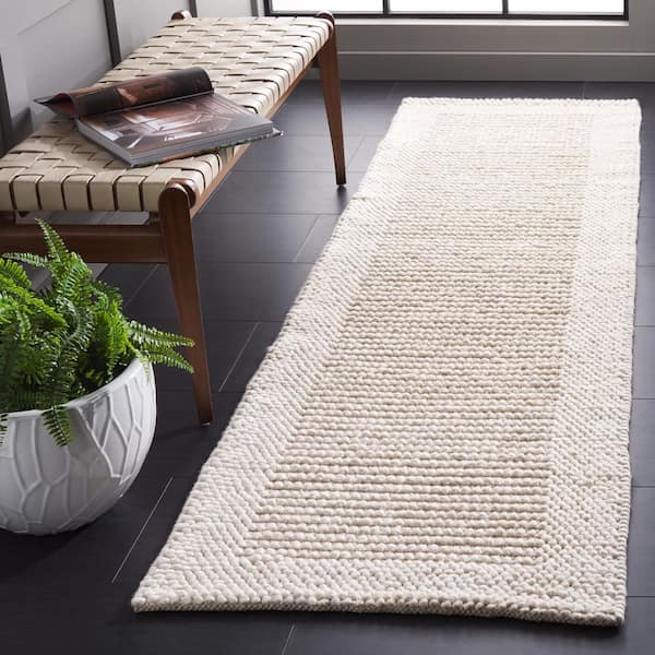 Natura 2 ft. x 5 ft. Ivory Solid Border Runner Rug