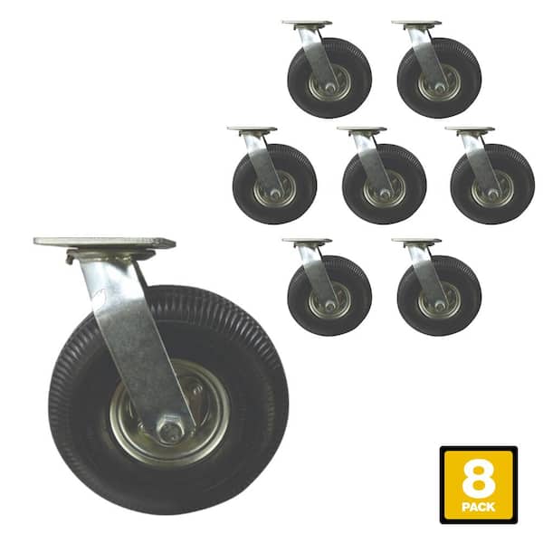 Shepherd 10 in. Black Rubber and Steel Pneumatic Swivel Plate Caster with 350 lb. Load Rating (8-Pack)