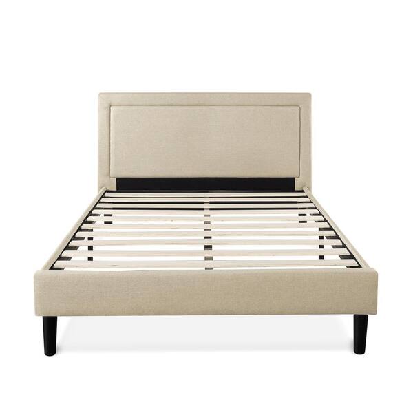 Zinus Mckenzie Upholstered Detailed Platform Bed with Wooden Slats, Queen