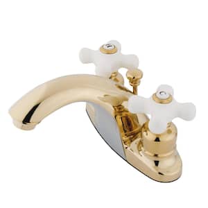 English Country 4 in. Centerset 2-Handle Bathroom Faucet with Plastic Pop-Up in Polished Brass
