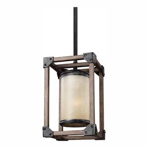 Dunning 6 in. W. 1-Light Weathered Gray and Distressed Oak Mini Pendant with LED Bulb