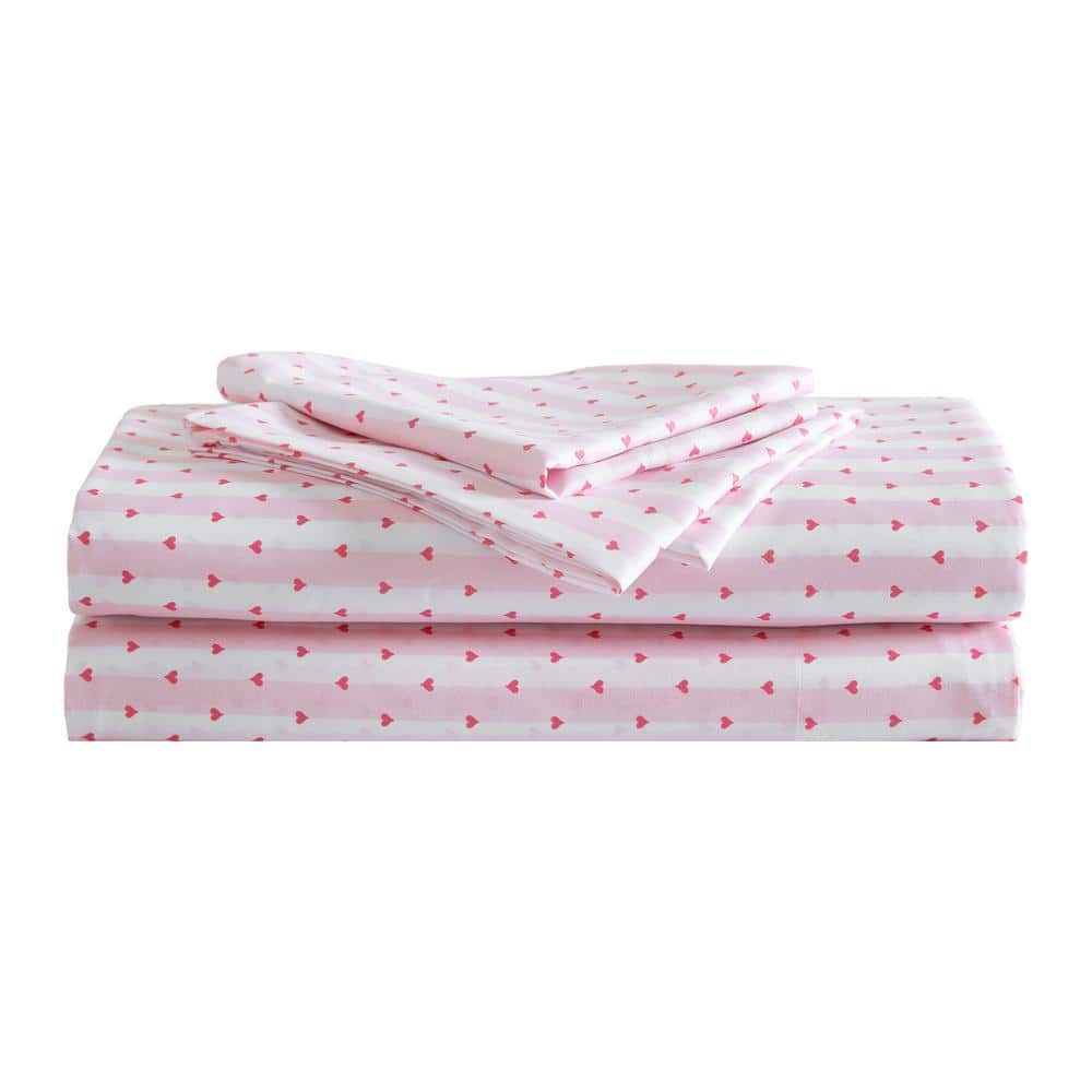 Wonderland Stripe 3-Piece Bright Pink Microfiber Twin Sheet Set