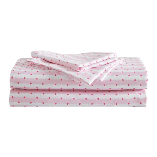 Unbranded Wonderland Stripe 3-Piece Bright Pink Microfiber Twin Sheet Set