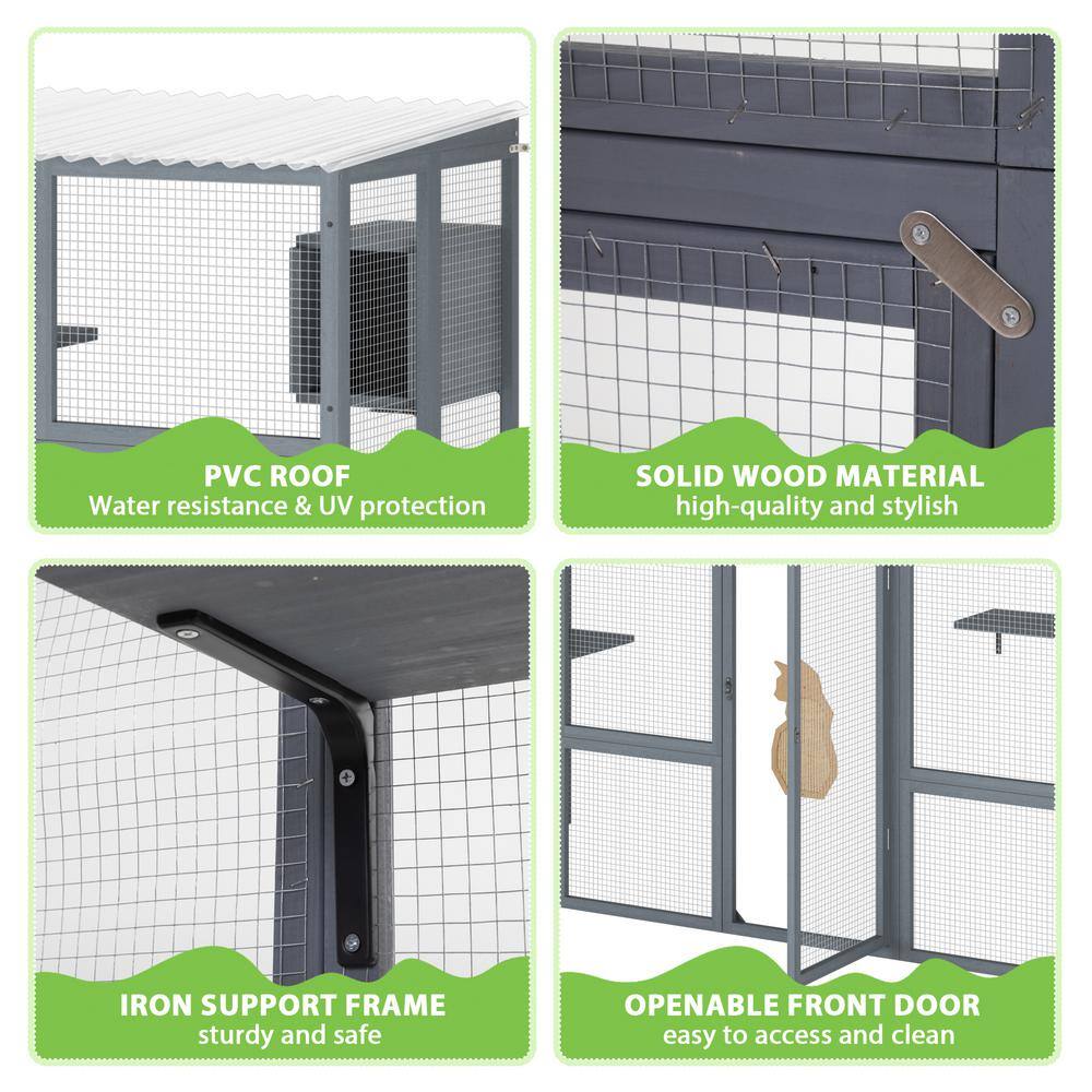 Gray Pine and PVC Large Outdoor Cat Enclosure