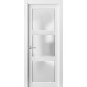 2552 24 in. x 84 in. Universal Handling 3-Lite Frosted Glass Solid White Finished Pine Wood Single Prehung French Door