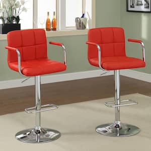 Lennocx 42.75 in. Red Low Back Metal Height Adjustable Bar Stool with Faux Leather Seat (Set of 2)
