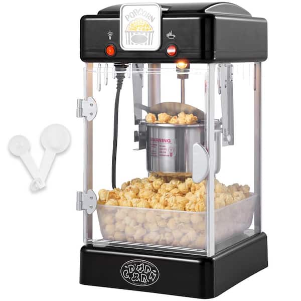 Popcorn Maker, 300-Watt, 2.5 oz. Black Hot Air Kettle Makes 4 qt. per Batch Popcorn Machine with Tabletop PP Door