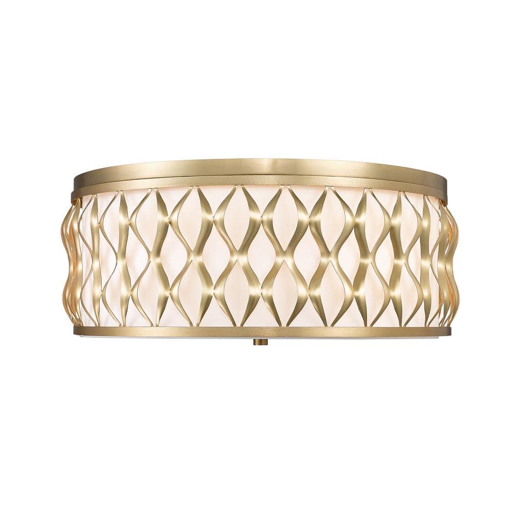 Harden 20.25 In. Modern Gold Flush Mount with White Fabric Shade with No Bu
