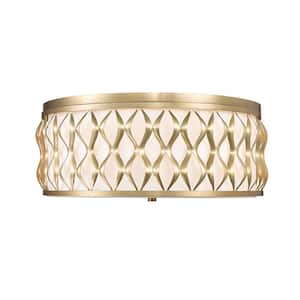 Harden 20.25 In. Modern Gold Flush Mount with White Fabric Shade with No Bulb Included