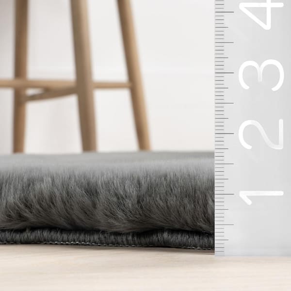 Eline Faux Dark Gray 2 ft. x 6 ft. Runner Rug Sheepskin Machine Washable Area Rug