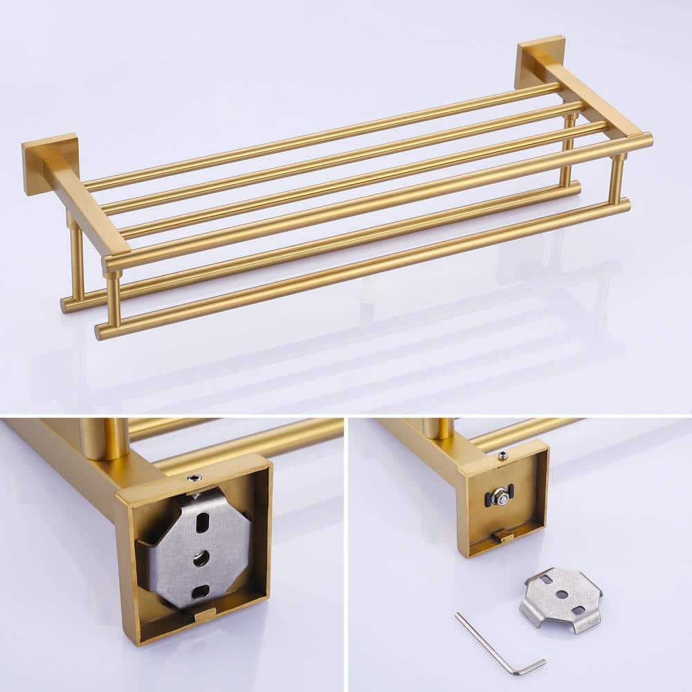 24-Inch Brushed Gold Stainless Steel Wall Mounted Double Towel Rack