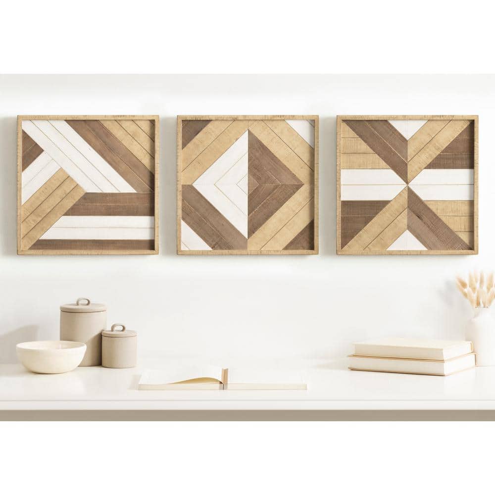 Ballez 14" Tri-Tone Geometric Wood Wall Art Set