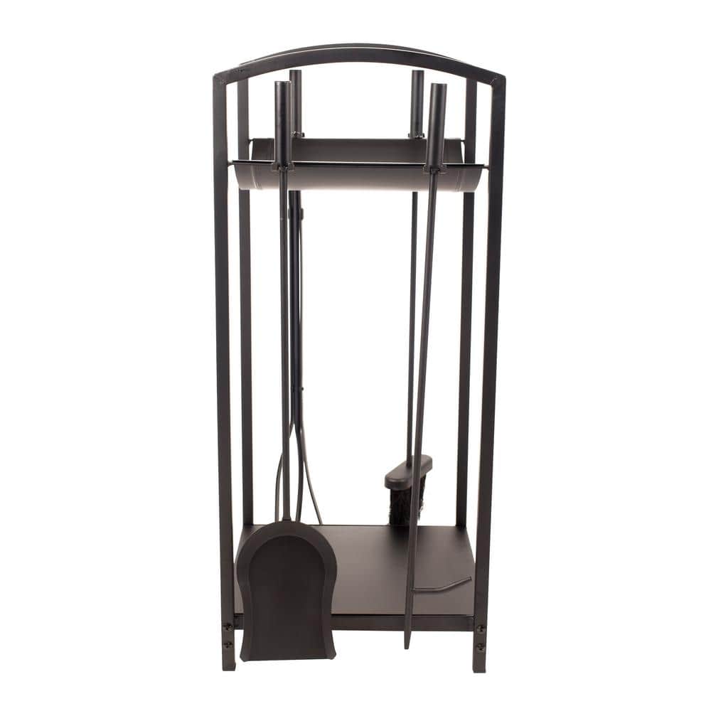 Classic Black Steel Fireplace Tools and Log Bin Set