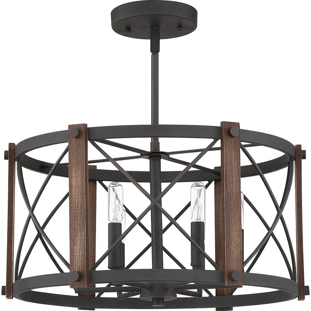 Baron 20" Black Steel 6-Light Semi-Flush Mount