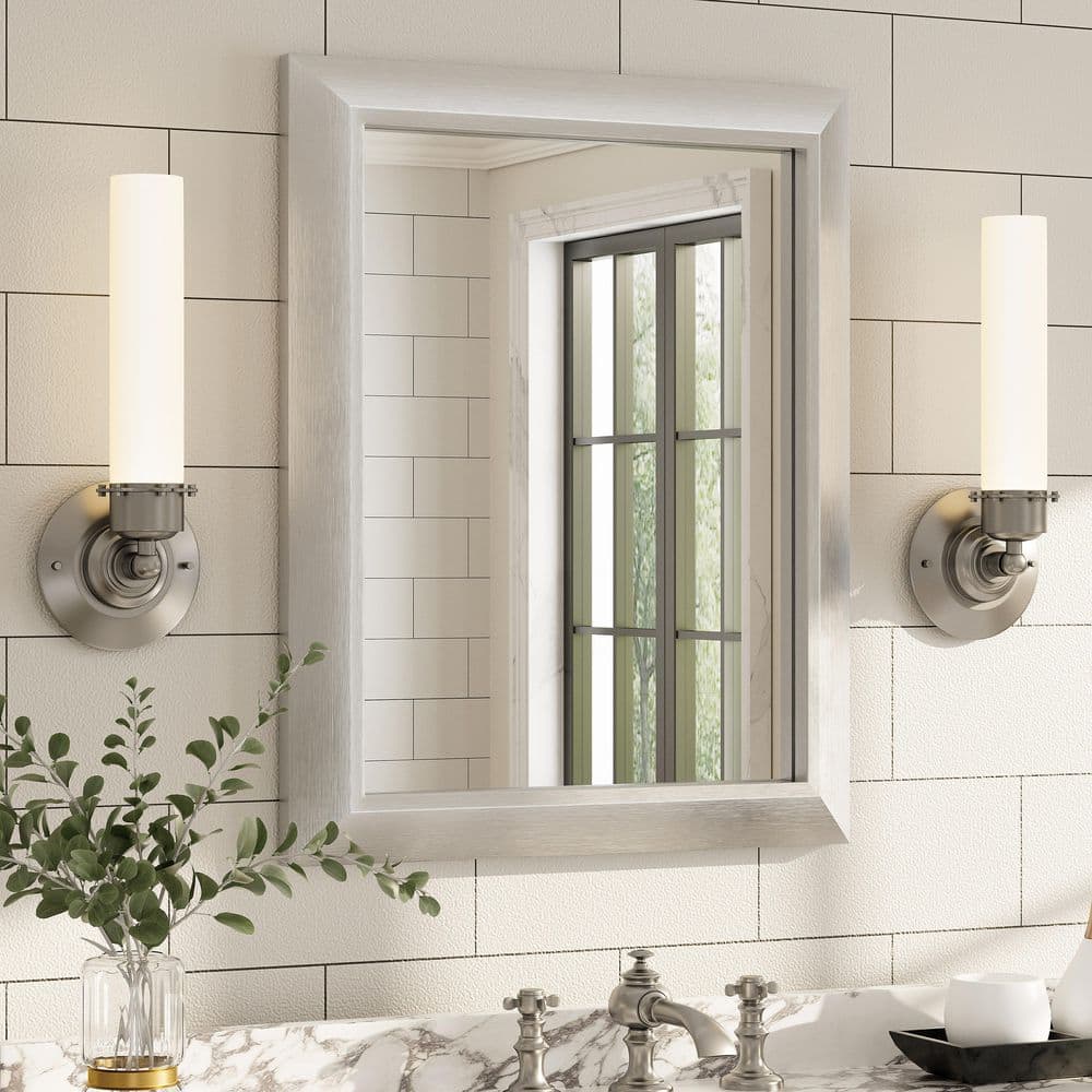 16 in. W x 20 in. H Rectangular Aluminum Alloy Framed and Tempered Glass Wall Bathroom Vanity Mirror in Brushed Silver price history on PriceWatchPro