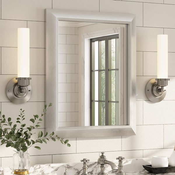 16 in. W x 20 in. H Rectangular Aluminum Alloy Framed and Tempered Glass Wall Bathroom Vanity Mirror in Brushed Silver