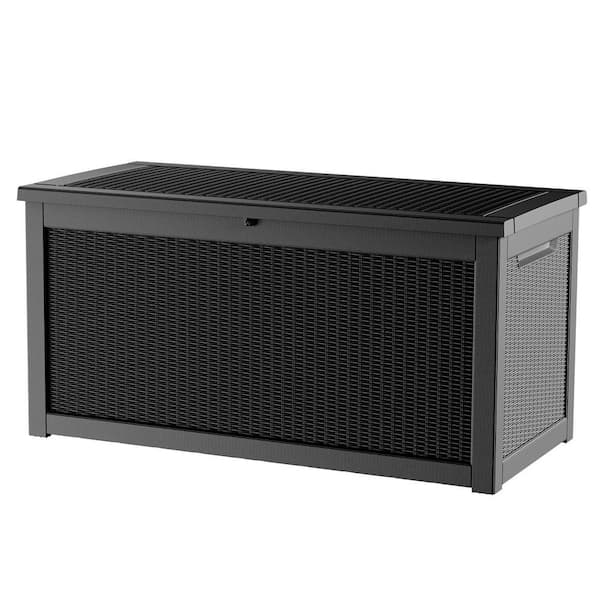260 Gal. Black Deck Box Waterproof Resin Large Outdoor Storgae Box for Patio Garden