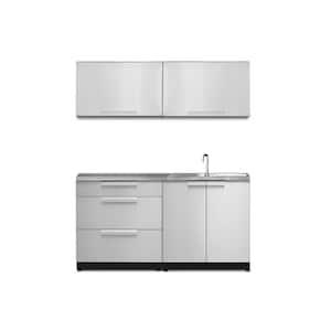 Stainless Steel 5-Piece 64 in. W x 36.5 in. H x 24 in. D Outdoor Kitchen Cabinet Set with Countertop