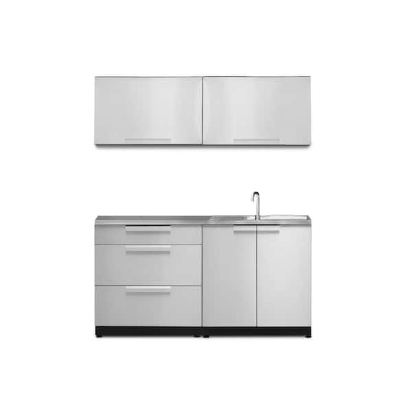 NewAge Products Stainless Steel 5-Piece 64 in. W x 36.5 in. H x 24 in. D Outdoor Kitchen Cabinet Set with Countertop and Covers