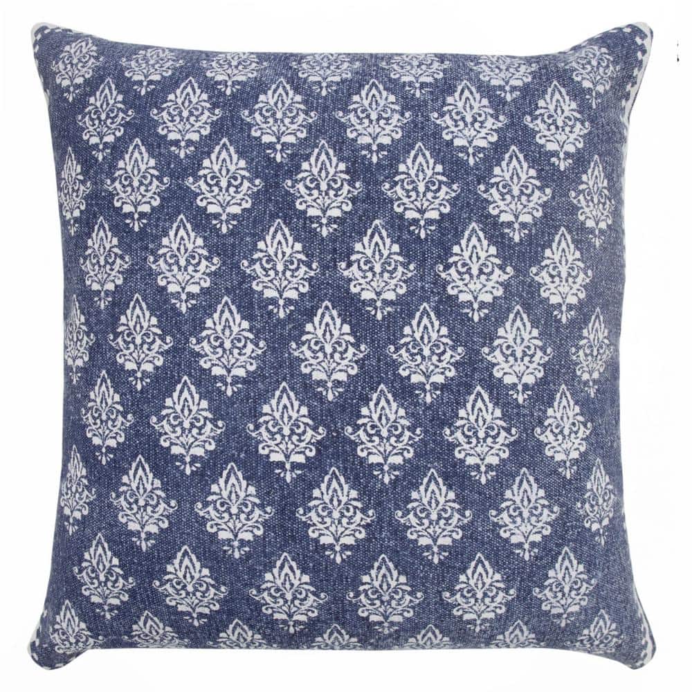 Traditional Twilight Blue / White 20 in. x 20 in. Fairytale Motif Bordered 