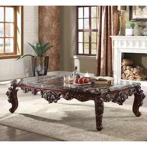 71 in. Brown Rectangle Marble Top Coffee Table