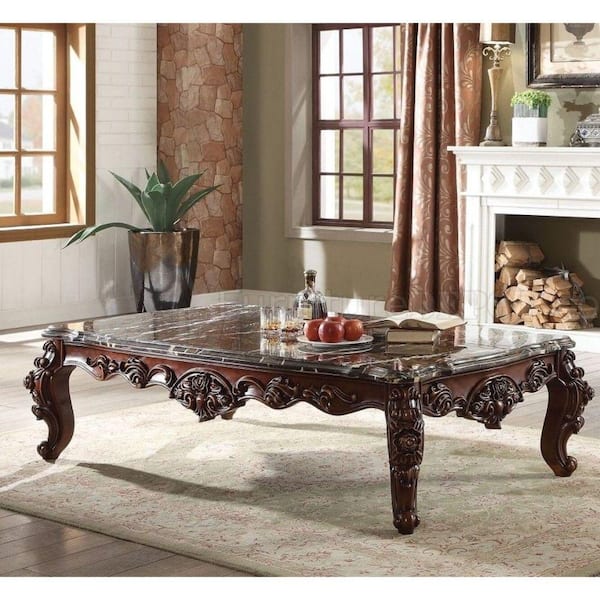 Benjara 71 in. Brown Rectangle Marble Top Coffee Table