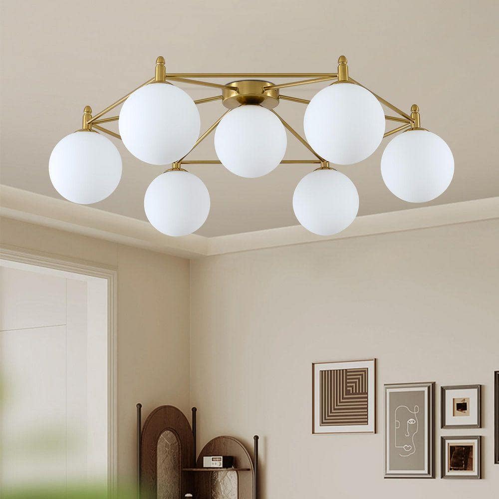 PAKOKULA Modern 32.7 in. 7-Light Gold Sputnik Hexagon Semi-Flush
