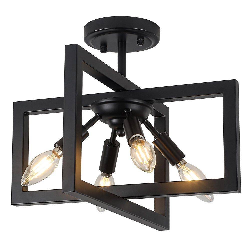 14.56 in. Mid Century Modern 4 Light Black  Semi Flush Mount Geometric Sputnik Ceiling Light for Kitchen Entryway Foyer price history on PriceWatchPro