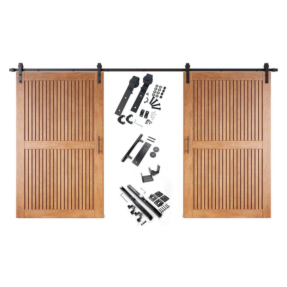 ST 42 in. x 84 in. C-Panel Early American Vertical Stripe Design Double Pine Wood Sliding Barn Door with Hardware Kit price history on PriceWatchPro