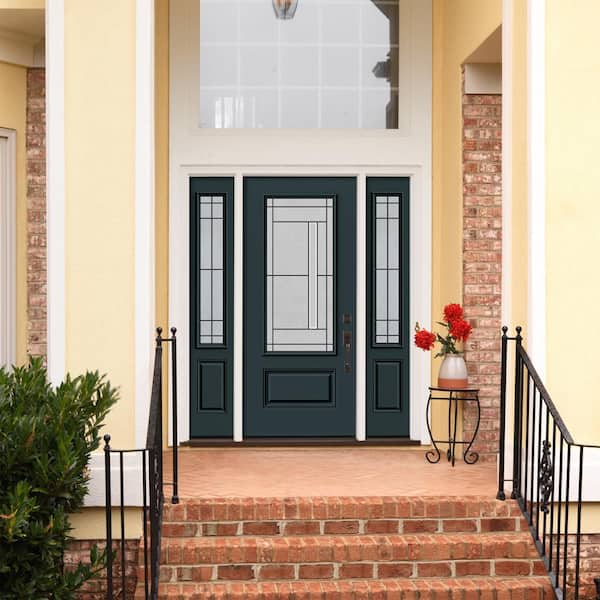 60 in. x 80 in. Left-Hand 3/4 Lite Decorative Glass Atherton Marine Fiberglass Prehung Front Door w/Sidelites