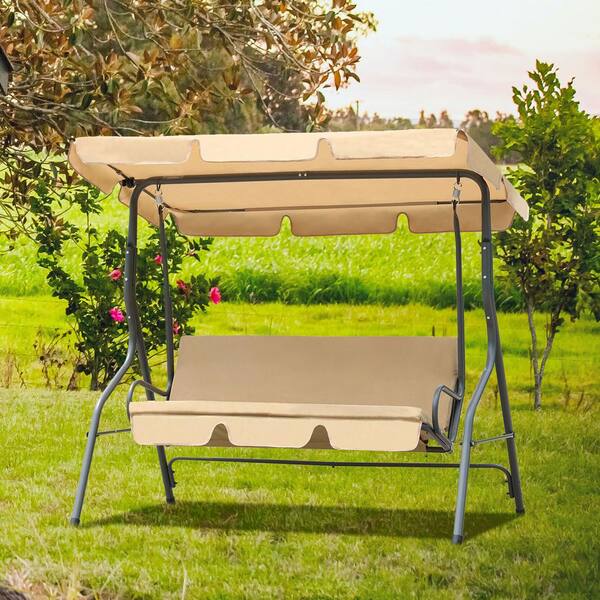 3 Person Metal Outdoor Patio Swing Seat with Adjustable Canopy